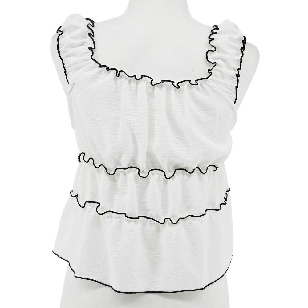 Y2K KIRIOUS Los Angeles White Babydoll Bustier Top Black Lettuce Hem Coquette - Picture 6 of 9